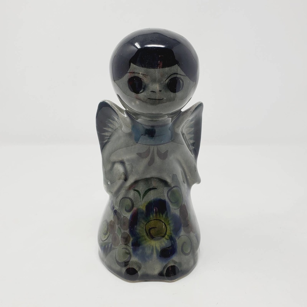 11. Vintage Hand Painted Tonala Pottery Angel Mexico Marked Glazed Figurine